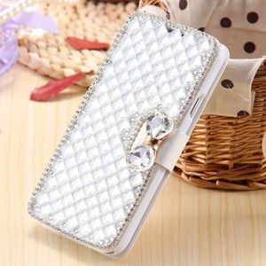 Diamonds Silk Leather Wallet Cell Case Stand